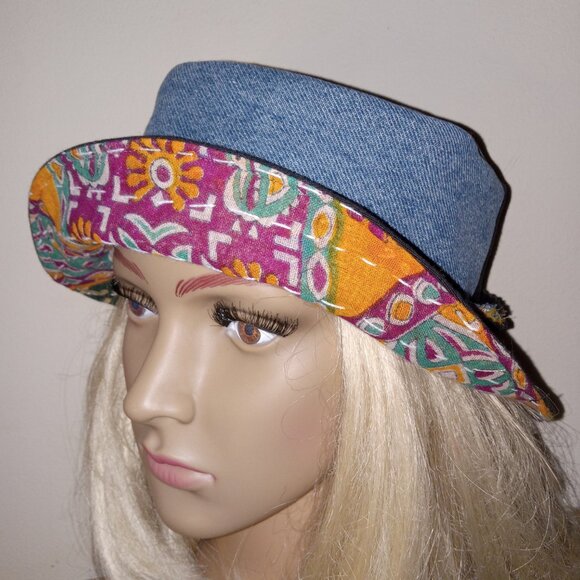 Kantha & Denim Bucket Hat Reversible Black Dark Green Red Patchwork BHAT14. - Picture 4 of 7